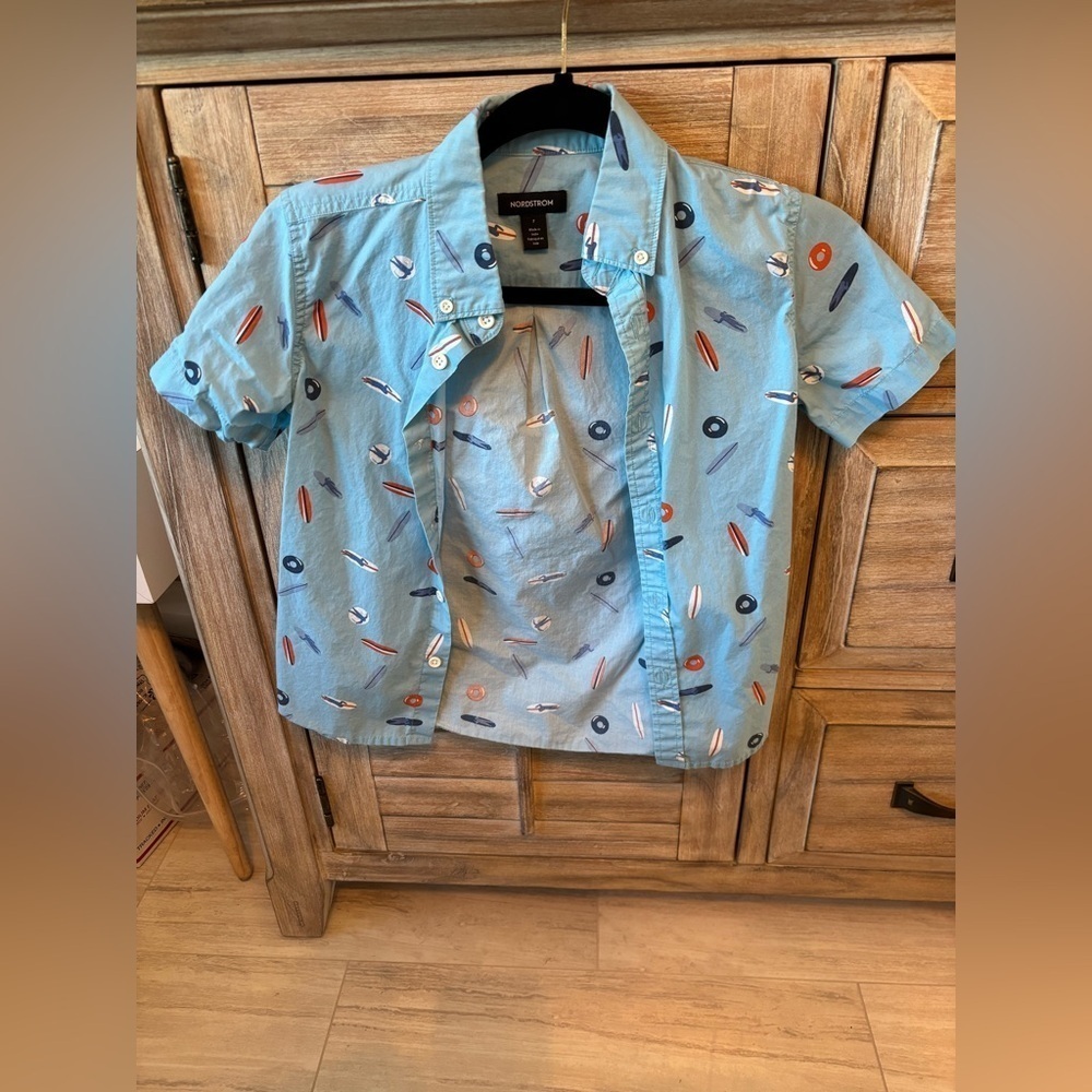 Nordstrom Boys Blue Poolside Surf Button Up T Shirt Size 7